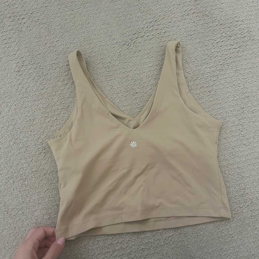 Athleta Beige Bone V-Neck Cropped Bra Tank Med